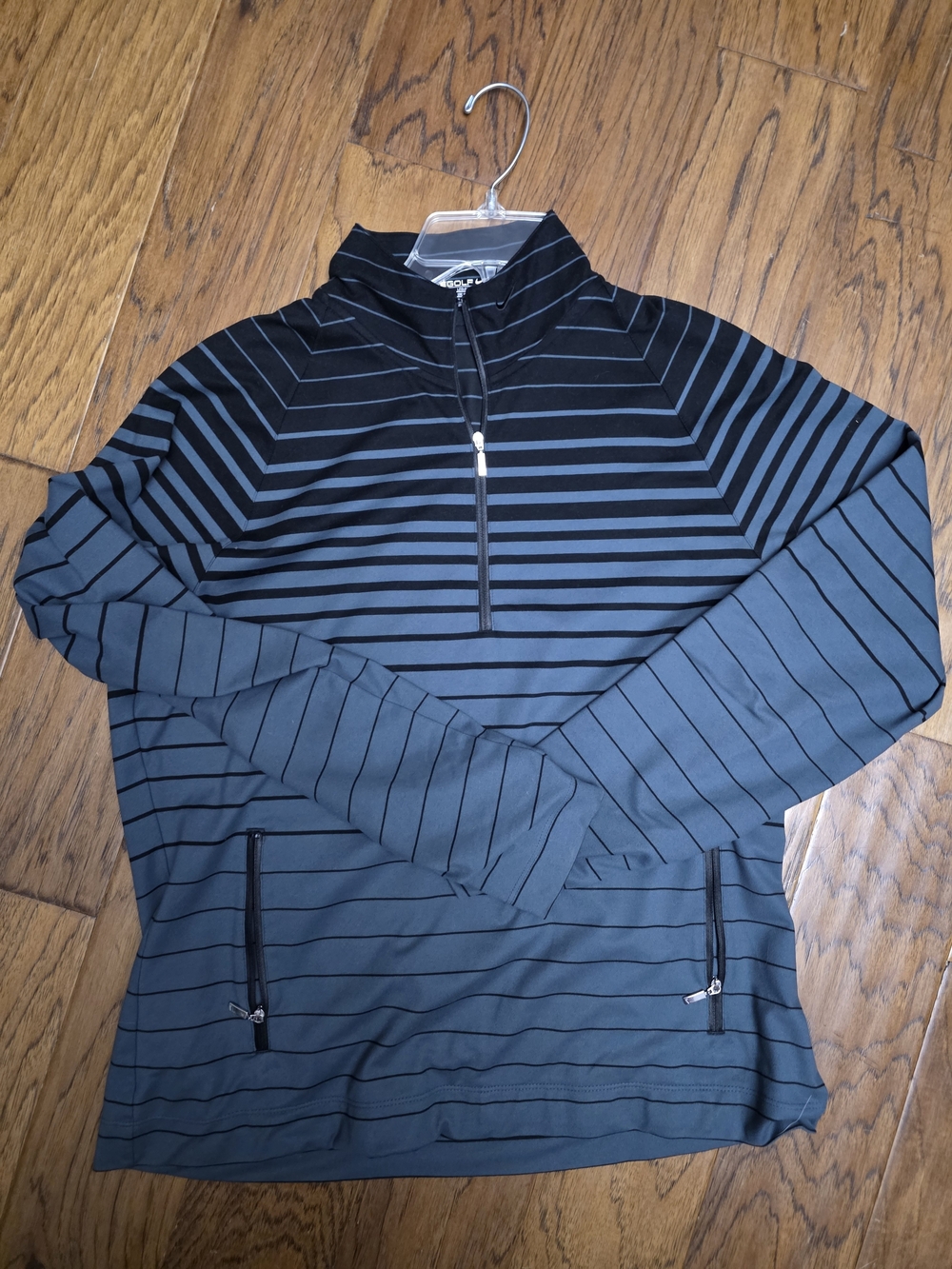Nike Womens Black & Gray Striped Quarter-Zip Golf Performance Jacket